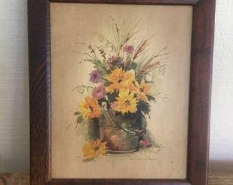 Vintage key rack inside framed picture/Three Mountaineers