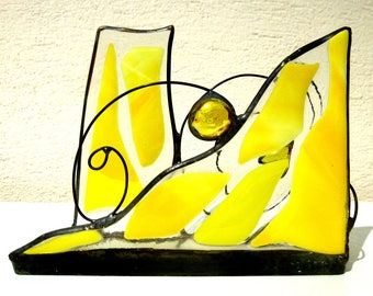 Door post glass fusing yellow and Tiffany