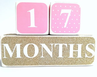 Wooden Baby Age Blocks - Months, Years, Weeks, Grade - Nursury- Photo Prop- Shower Gift