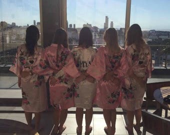 Bridesmaid Personalised Robe, Personalised Floral Robe, Bridal Party Robe, Bridesmaid Dressing Gown, Maid Of Honour Robe, Floral Robe, Satin