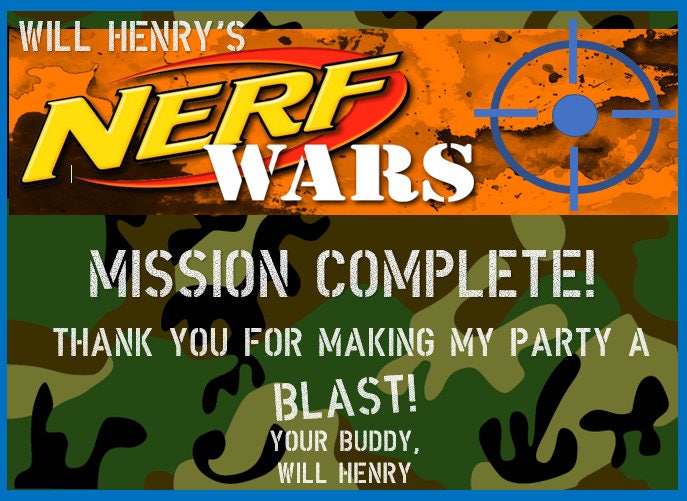 Nerf Birthday Thank You Card printable digital file Camo