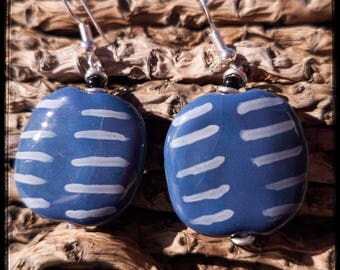 Kazuri Bead, African earrings - blue navyceramic / pottery beads, gold fittings hand made & painted in Kenya, fair trade, ethical made