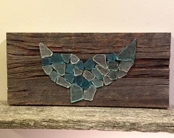 Sea Glass Whale's Tail on Reclaimed Barnwood