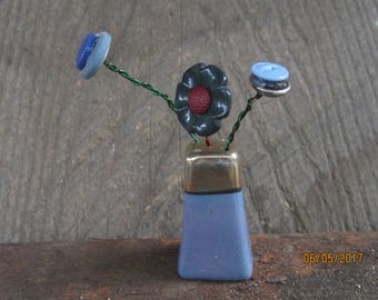 Vintage Salt Shaker with Vintage Button 'Flowers'