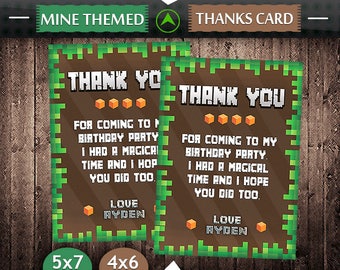 Mine Themed Thank You Card, Mine Themed Birthday, Thank You Card, Mine Themed Party, Mine Themed Invitation