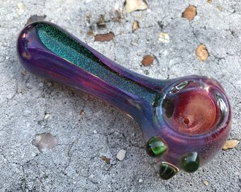 Glass Smoking Pipe - Burgundy with Dichroic 4" Glass Pipe Glass Art Spoon, Handmade Smoking Bowl In Stock ready & ships in one day 34