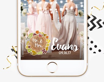 Fall Floral Wedding Geofilter, Fall Rustic Wedding Snapchat Filter, String Lights Wedding Geofilter, Floral Wedding Snapchat, Fall Wreath