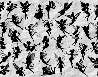 35 Fairy Silhouettes | Fairy SVG cut files | fairies printable | Faires cliparts | Fairy Vector files | fairy VinylDesign | wall print
