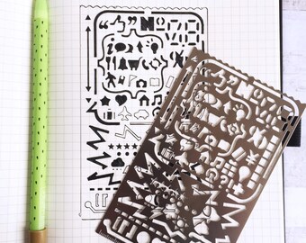 Bullet Journal Stencil - Metal Ruler - Planner Stencil - Drawing Stencil - Icons Stencil - Symbol Stencil - Scrapbook Stencil