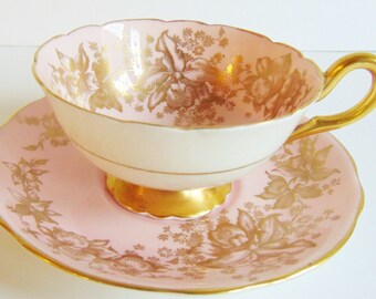 Pink Coalport English Bone China TeaCup and Saucer Vintage