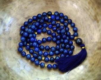 Lapis lazuli Mala beads, 108 Mala Bead, Mala Necklace, Prayer Beads, Yoga Jewelry, Japa Mala, Meditation, Lapis lazuli Necklace