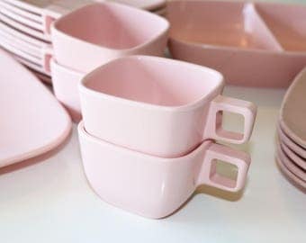 Pretty in Pink Set of 1950s Melamine Dinnerware by Brook Park