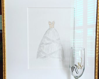 Wedding dress watercolor painting
