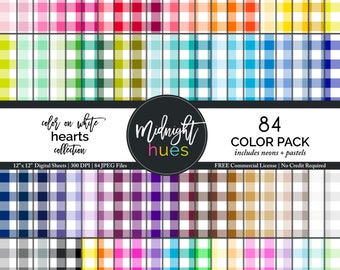 Gingham Digital Paper - 12 x 12" JPEG - 84 Colors Checker Pattern - Plaid Digital Paper -Scrapbook Digital Paper Rainbow, Pastel Neon Colors