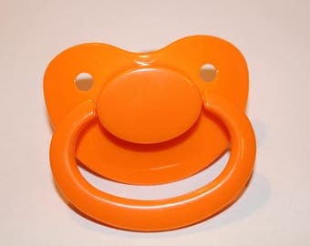 Orange Adult Pacifier DD/lg, CG/l, DD/lb, abdl