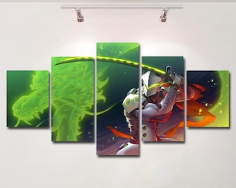 overwatch poster canvas wall art print painting Genji wall hanging home decor High Quality 5 piece set Gift kids room video game
