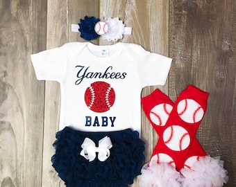 baby girl new york yankees outfit - new york yankees baby girl outfit - new york yankees baby gift - baseball leg warmers - yankees baseball