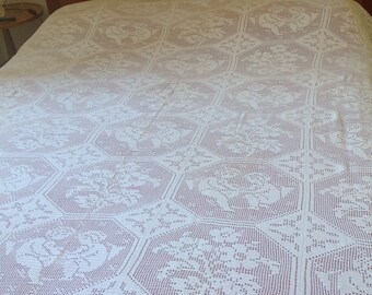 Couverture Ou Couvre-lit En Dentelle Au Crochet Blanc - Fait Main, 220x240cm, Neuf