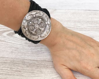 Leather Cuff Bracelets for Women Wide Bracelet Cross Bracelet Gift For Wife Chunky Bracelet Genuine Leather Womens Bracelets Gifts for Her