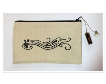 BAG EMBROIDERED WITH HARMONICA CHARM BLACK MUSICAL STAFF
