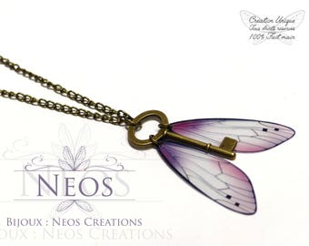 Fairy key necklace, purple ou yellow green