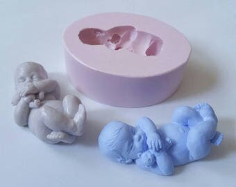 MOULE EN SILICONE ROSE - BÉBÉ FILLE ET GARÇON - POUR PÂTE FIMO, PLÂTRE, PORCELAINE, CIRE