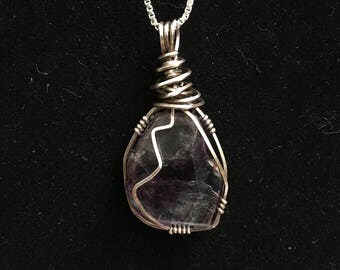 Rainbow fluorite in antiqued sterling silver