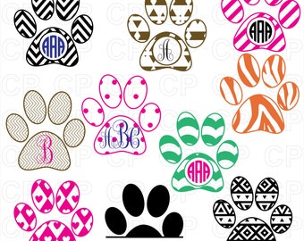Paw Print SVG Cut Files, Paw Print Clipart, Paw Print Monogram Frames Cut Files for Cricut, Silhouette Studio_Digital Download