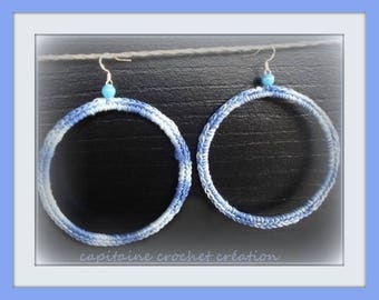 hoop earrings women tricolor blue hand made from a rigid support