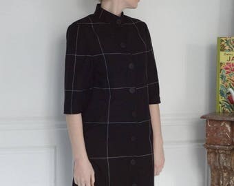 Black and white Plaid cotton shirt dress