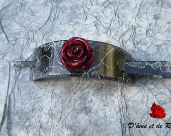 Grey with a plum rose Barrette
