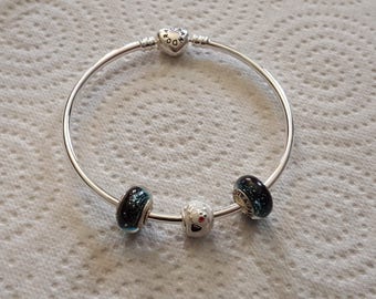 Pearl murano European/fairy CASSANDRA/pandora/blue/glass/crystal/enamel/jewelry/gift/party/disney/Bangle/heart/unique/logo/woman/charm bracelet