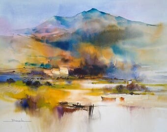 "Hamlet in the heart with Corbières" watercolor landscape