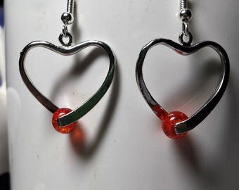 Amber heart bead earrings