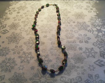 beautiful unique necklace, green and pink