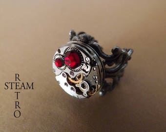 Red filigree steampunk ring