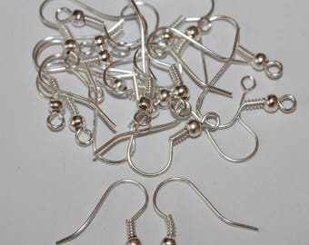 Earring hook, silver, 20 pieces
