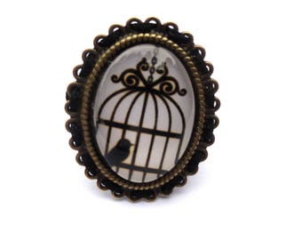 Retro vintage bird cage ring