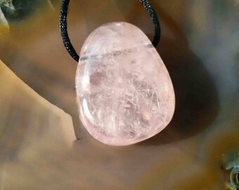 Rose quartz mounted black cord pendant