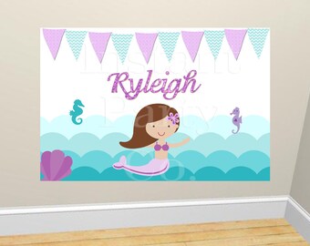 Mermaid birthday backdrop | Mermaid poster | Under the sea backdrop | mermaid banner | Mermaid backdrop