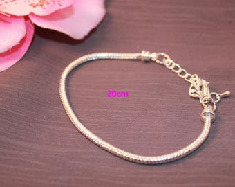 Bracelet Chaîne Serpent 20cm + 5cm - Métal Argenté Avec Mousqueton - Neuf