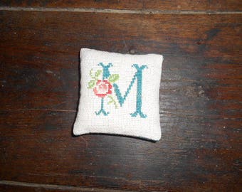 Personalized - initial hand with an embroidered Lavender sachet pink