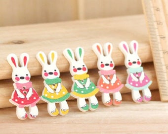 5 buttons 2 holes of different colors wooden Bunny