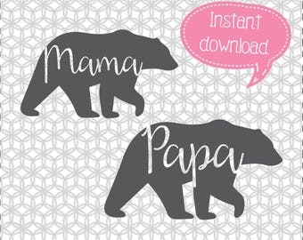 Mama Bear SVG, Papa Bear SVG, Cricut Cut File, Silhouette File