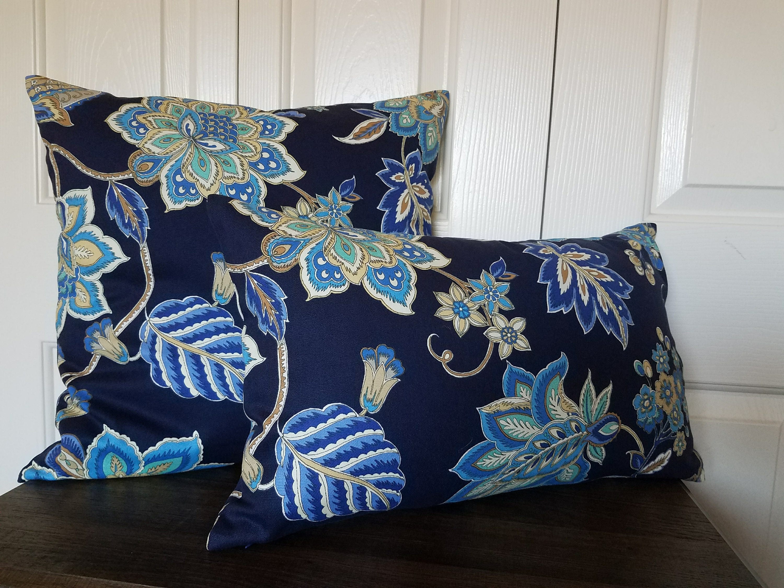 Blue Throw Pillow Cover.Pillow Covers.Navy Blue Beige Ivory