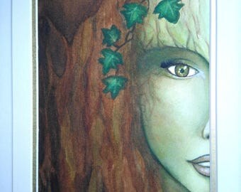 Watercolor: Dryad emerging from her tree