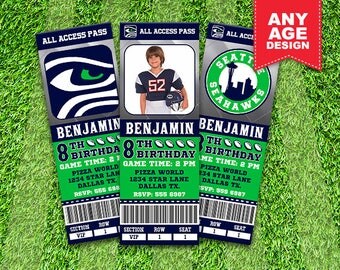 Seattle Seahawks Printable Ticket Invitation, Football Party, Seahawks Personalized Invite, Photo Invitation, Ticket Invitation, sport_05