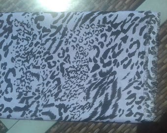 Lightweight viscose fabric blue purple and black animal print
