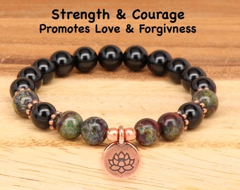 A Dragon's Blood Beaded Bracelet, AAA Black Tourmaline Bracelet, Charm = Love, Courage, Personal Power, Stress & Anxiety Relief, Protection