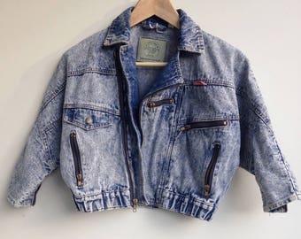 80s~ Bardinella Designs Bat-dyed Denim Double Rider Jacket Women's M Size Vintage /eaa525752